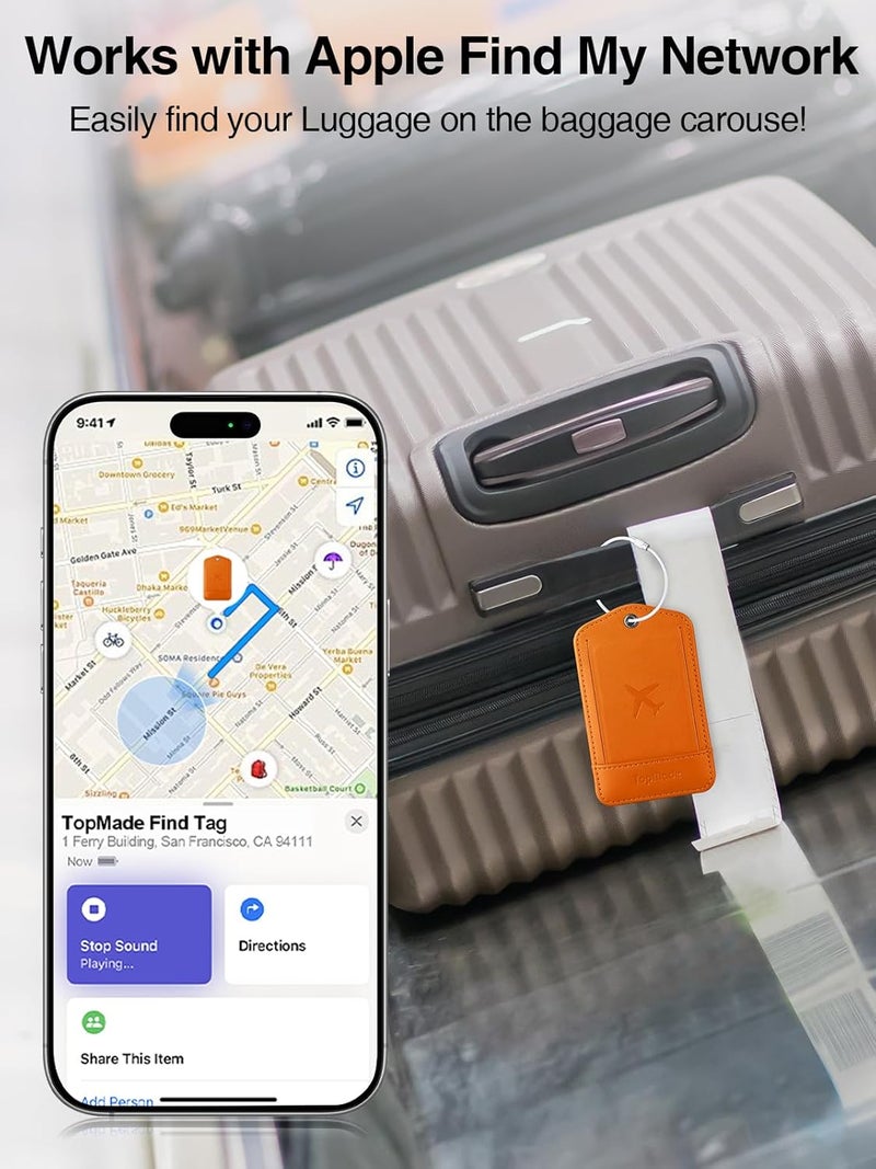 TopMade Smart Luggage Tag with Find My, Premium Leather Luggage Tags for Suitcase, Travel Bags, Backpacks, Anti-Lost Suitcase Tag Tracker for Travel with Privacy Name Card, Rechargeable - Image 2